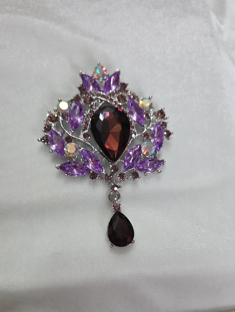 Women's Large Purple Elegant Crystal Brooch Retro Style Pin Rhinestones Dangle